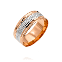 обзорное фото Обручальное кольцо в комбинированном золоте с дорожкой фианитов 036705  Золотые кольца