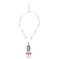 обзорное фото Серебряное колье в этно стиле с цветной эмалью 034935  Серебряные цепочки