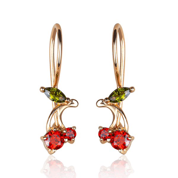 Золотые серьги вишенки на французском замочке с фианитом 037437 детальное изображение ювелирного изделия Серьги с камнями Золотые серьги вишенки на французском замочке с фианитом 037437 детальное изображение ювелирного изделия Серьги с камнями