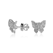 обзорное фото Золотые серьги Бабочки в белом золоте с бриллиантами 028326  Золотые серьги с бриллиантами