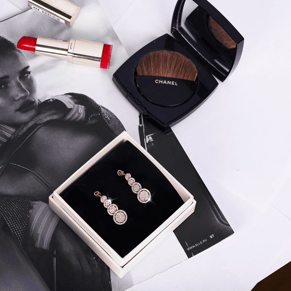 Массивные золотые серьги из красного золота с фианитами 030552 Массивные золотые серьги из красного золота с фианитами 030552