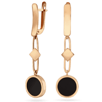 обзорное фото Серьги подвески золотые с черным агатом 033417 Золотые серьги с агатом обзорное фото Серьги подвески золотые с черным агатом 033417  Золотые серьги с агатом
