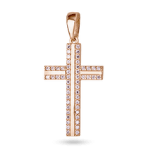 обзорное фото Декоративный золотой крестик с фианитами 034261 Золотые подвески обзорное фото Декоративный золотой крестик с фианитами 034261  Золотые подвески