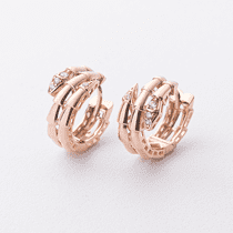 обзорное фото Серьги-конго в красном золоте с фианитами "Змея" 040946 Золотые серьги с фианитом обзорное фото Серьги-конго в красном золоте с фианитами "Змея" 040946  Золотые серьги с фианитом