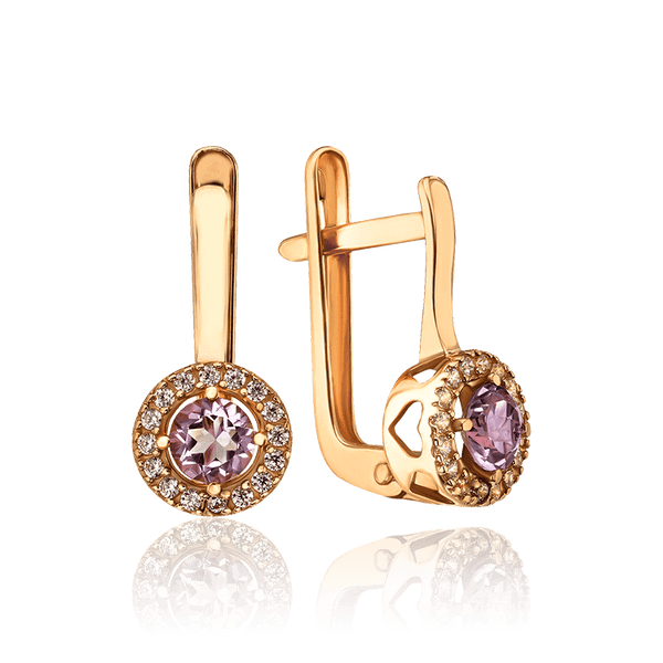 Золотые серьги с аметистом и фианитами 035186 детальное изображение ювелирного изделия Золотые серьги Золотые серьги с аметистом и фианитами 035186 детальное изображение ювелирного изделия Золотые серьги