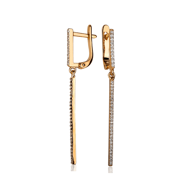 Золотые серьги с фианитом в красном золоте 030737 детальное изображение ювелирного изделия Золотые длинные серьги