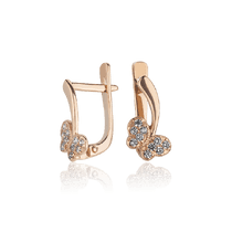 обзорное фото Золотые серьги с фианитом в форме бабочки 028099  Золотые серьги с фианитом