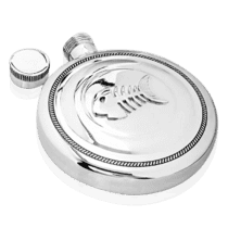 обзорное фото Серебряная фляга для алкоголя круглая с скелетом рыбы 036369  Подарки для женщин