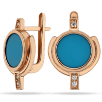 оглядове фото Золоті сережки в мінімалістичному дизайні Вів'єн з синьою бірюзою 033413