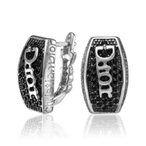 обзорное фото Серебряные серьги с черными фианитами Dior 034538  Серебряные серьги