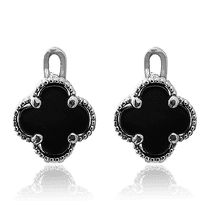 обзорное фото Серьги из белого золота Клевер с ониксом 033053  Золотые серьги с ониксом