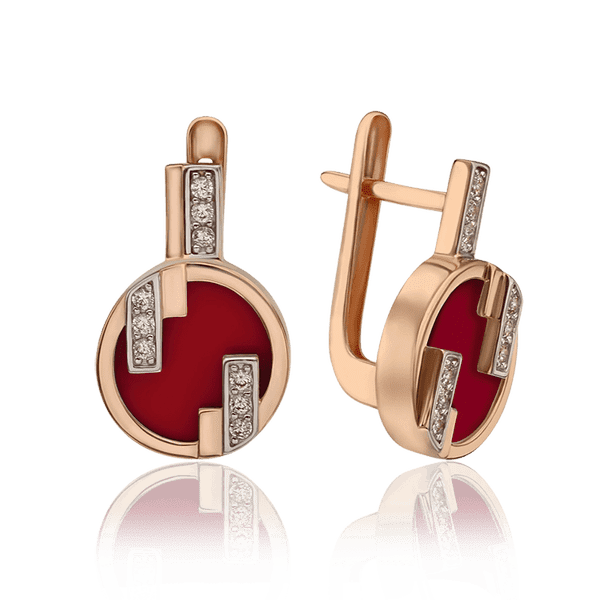 Золотые серьги Джаннет с красной эмалью и фианитами 033832 детальное изображение ювелирного изделия Золотые серьги Золотые серьги Джаннет с красной эмалью и фианитами 033832 детальное изображение ювелирного изделия Золотые серьги