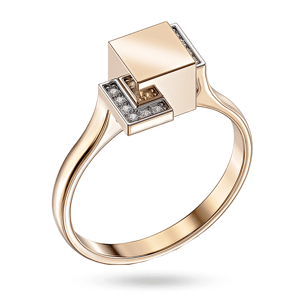 Золотое кольцо Куб инкрустированная дорожками фианитов, обрамляющих основу Золотое кольцо Куб инкрустированная дорожками фианитов, обрамляющих основу