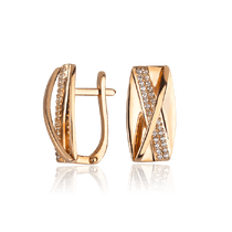 обзорное фото Золотые серьги с цирконием 030556 Золотые серьги с фианитом обзорное фото Золотые серьги с цирконием 030556  Золотые серьги с фианитом