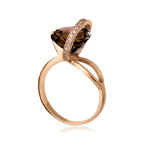 обзорное фото Золотое кольцо с раухтопазом и цирконием 032025  Золотые кольца с раухтопазом