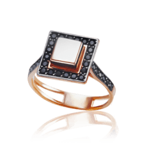 обзорное фото Золотое кольцо с нанокристаллами Кубик 030083  Золотые кольца с фианитом
