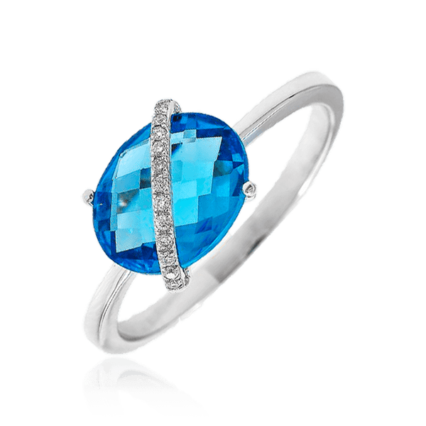 Каблучка з топазом та діамантами в білому золоті 036753 детальне зображення ювелірного виробу Каблучка з топазом та діамантами в білому золоті 036753 детальне зображення ювелірного виробу