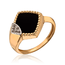 обзорное фото Золотое кольцо Ромб с агатом 034190 Золотые кольца обзорное фото Золотое кольцо Ромб с агатом 034190  Золотые кольца