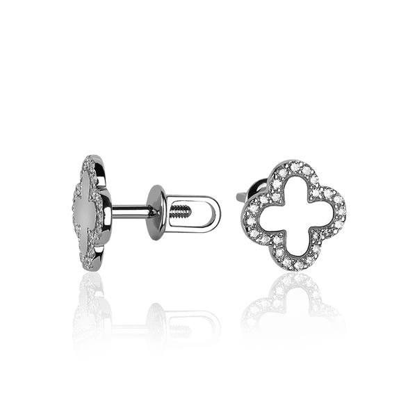 Золотые серьги-гвоздики Клевер с бриллиантами 031225 детальное изображение ювелирного изделия Золотые серьги с бриллиантами Золотые серьги-гвоздики Клевер с бриллиантами 031225 детальное изображение ювелирного изделия Золотые серьги с бриллиантами