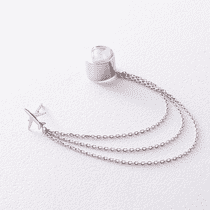 обзорное фото Серьга-каффа в белом золоте "Самолет" с цепочками без вставок 041081  Золотые серьги без вставок