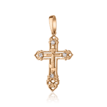 обзорное фото Золотой крестик с фианитами 028038  Золотые крестики православные