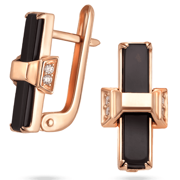 Женские серьги в красном золоте с белыми фианитами и черным агатом 039607 детальное изображение ювелирного изделия Золотые серьги с агатом Женские серьги в красном золоте с белыми фианитами и черным агатом 039607 детальное изображение ювелирного изделия Золотые серьги с агатом