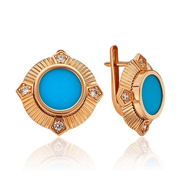 Золотые серьги с синей бирюзой Клеопатра 033421 детальное изображение ювелирного изделия Золотые серьги