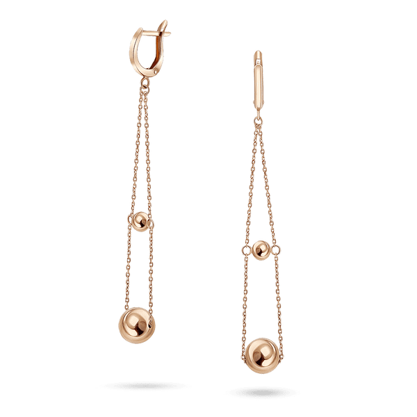 Изысканные длинные золотые серьги с изящными цепочками, украшенными шариками разного размера 040678 детальное изображение ювелирного изделия Золотые серьги без вставок Изысканные длинные золотые серьги с изящными цепочками, украшенными шариками разного размера 040678 детальное изображение ювелирного изделия Золотые серьги без вставок