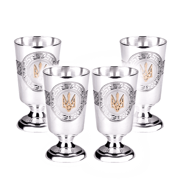 Набор из четырёх серебряных рюмок (стопок) из серебра 925 пробы Тризуб Герб Украины 037634 детальное изображение ювелирного изделия Наборы столового серебра Набор из четырёх серебряных рюмок (стопок) из серебра 925 пробы Тризуб Герб Украины 037634 детальное изображение ювелирного изделия Наборы столового серебра