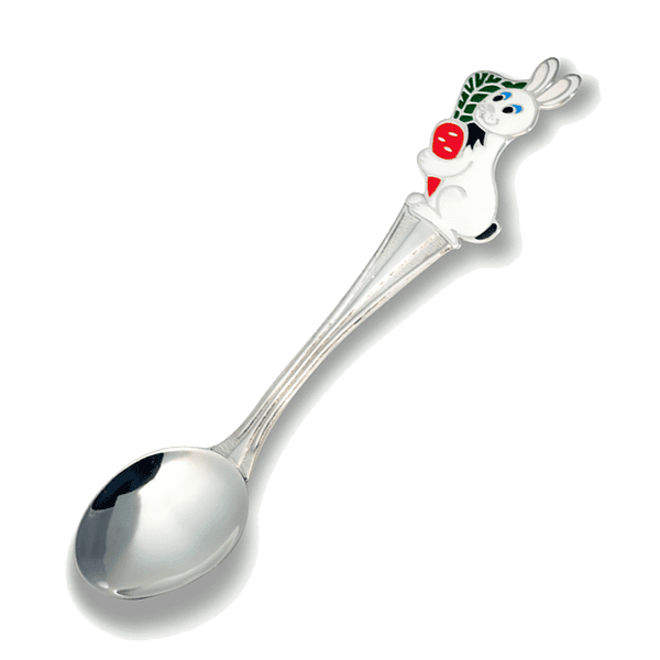 Детская серебряная ложка Зайчик с эмалью 031824 детальное изображение ювелирного изделия Серебряные детские ложечки Детская серебряная ложка Зайчик с эмалью 031824 детальное изображение ювелирного изделия Серебряные детские ложечки