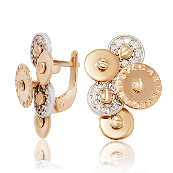 Золотые серьги в стиле BVLGARI с фианитами 026479 Золотые серьги в стиле BVLGARI с фианитами 026479