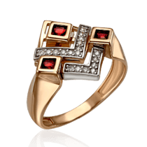обзорное фото Шикарное кольцо в комбинированном золоте с камнями 033701  Золотые кольца