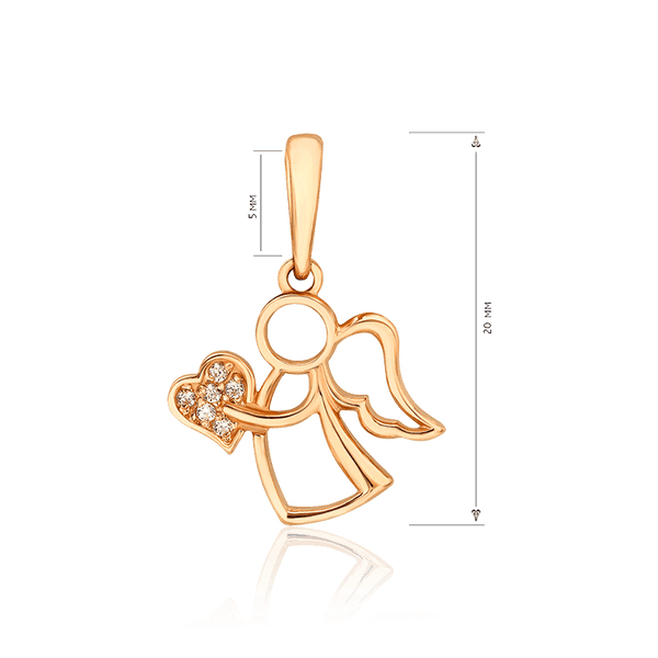 Золотой кулон Ангелочес с сердцем фото Золотой кулон Ангелочес с сердцем фото