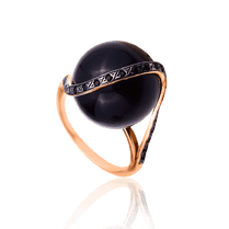 обзорное фото Золотое кольцо с агатом Черный Шар 030354 Золотые кольца обзорное фото Золотое кольцо с агатом Черный Шар 030354  Золотые кольца