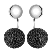 обзорное фото Серебряные сережки шарики с черными фианитами 038437  Серебряные серьги с камнями