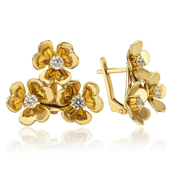 Серьги с бриллиантами в желтом золоте Цветы 035872 детальное изображение ювелирного изделия Золотые серьги