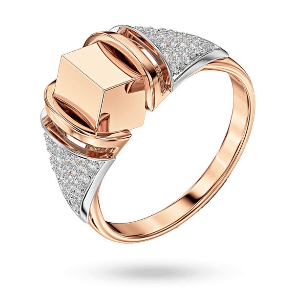 Роскошное кольцо в комбинированном золоте "CUBE" с россыпью фианитов 041179 детальное изображение ювелирного изделия Золотые кольца с фианитом Роскошное кольцо в комбинированном золоте "CUBE" с россыпью фианитов 041179 детальное изображение ювелирного изделия Золотые кольца с фианитом