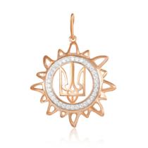 обзорное фото Позолоченный кулон  "Трезубец" с фианитами 024796  Украинская символика из золота и серебра