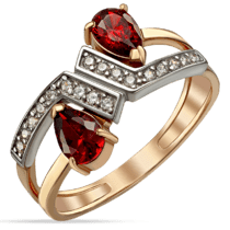 обзорное фото Кольцо с красными и белыми фианитами в комбинированном золоте 038808  Золотые кольца с фианитом