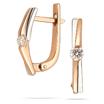 обзорное фото Серьги в комбинированном золоте с бриллиантом на английской застежке 039612  Золотые серьги с бриллиантами