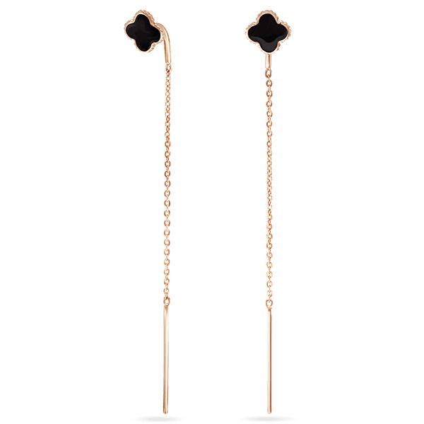 Серьги - протяжки в красном золоте Клевер с черной эмалью 039091 детальное изображение ювелирного изделия Золотые серьги с эмалью Серьги - протяжки в красном золоте Клевер с черной эмалью 039091 детальное изображение ювелирного изделия Золотые серьги с эмалью