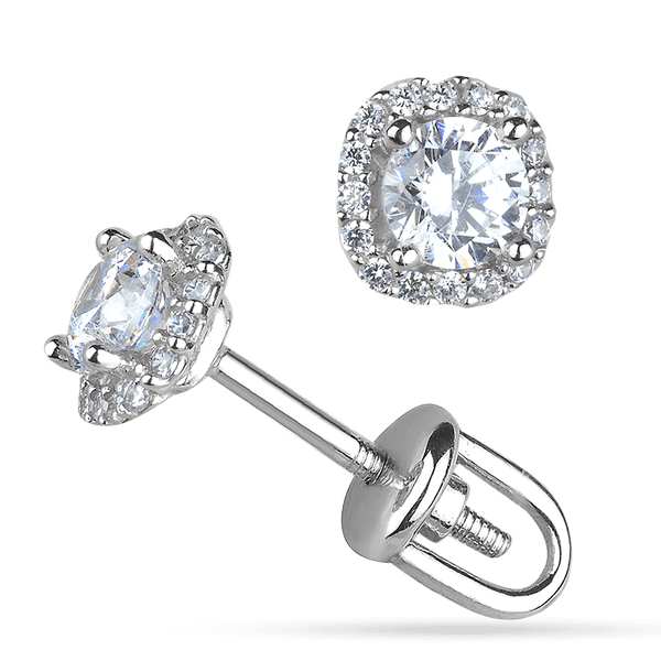 Золотые серьги пусеты закручивающиеся с фианитами в белом золоте 038156 детальное изображение ювелирного изделия Золотые серьги с фианитом Золотые серьги пусеты закручивающиеся с фианитами в белом золоте 038156 детальное изображение ювелирного изделия Золотые серьги с фианитом