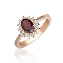 обзорное фото Золотое кольцо с гранатом и цирконием 028348 Золотые кольца с гранатом обзорное фото Золотое кольцо с гранатом и цирконием 028348  Золотые кольца с гранатом