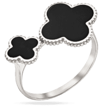 обзорное фото Золотое кольцо с двумя клеверами и черной эмалью 039034  Золотые кольца с эмалью