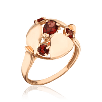 обзорное фото Золотое кольцо круглое с гранатами 035274 Золотые кольца обзорное фото Золотое кольцо круглое с гранатами 035274  Золотые кольца