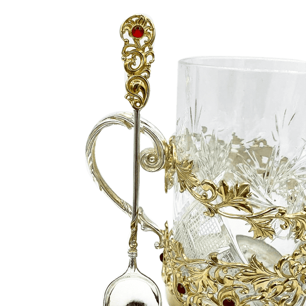 серебряная ложка с позолотой и кабошоном фото серебряная ложка с позолотой и кабошоном фото