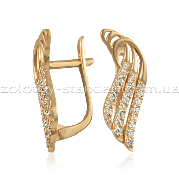 Золотые серьги 21190 детальное изображение ювелирного изделия Золотые серьги с фианитом