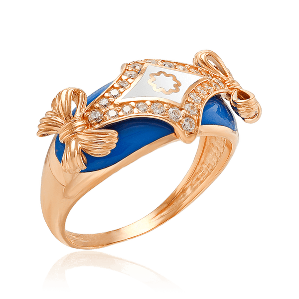 Золотое кольцо Барокко с синей и белой эмалью 033861 детальное изображение ювелирного изделия Золотые кольца Золотое кольцо Барокко с синей и белой эмалью 033861 детальное изображение ювелирного изделия Золотые кольца