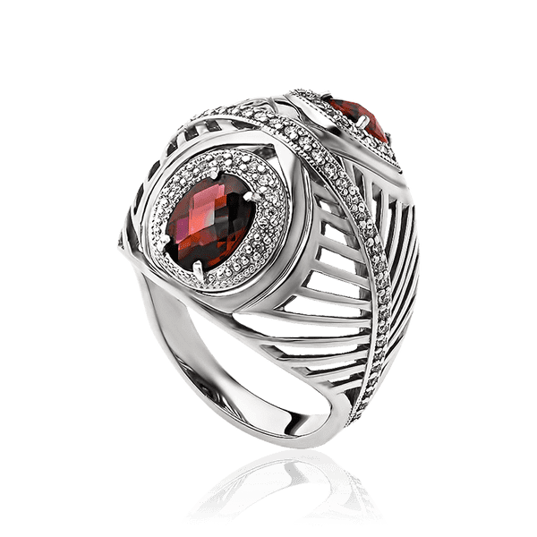 Серебряный перстень женский с красными фианитами 034960 детальное изображение ювелирного изделия Серебряные кольца Серебряный перстень женский с красными фианитами 034960 детальное изображение ювелирного изделия Серебряные кольца