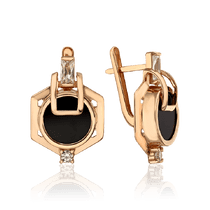 обзорное фото Золотые серьги с агатом и фианитами Неординарность 035114 Золотые серьги обзорное фото Золотые серьги с агатом и фианитами Неординарность 035114  Золотые серьги